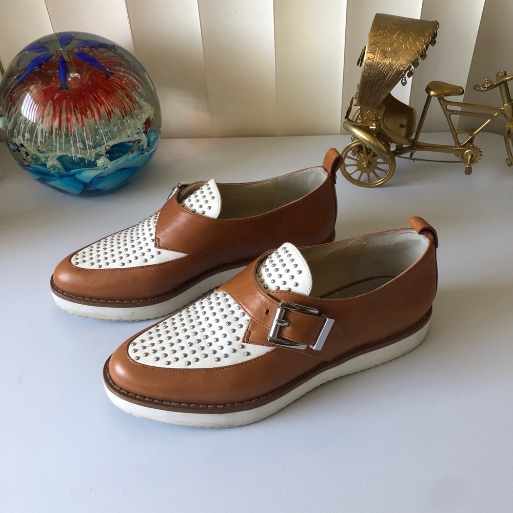 Michael Kors Dakota Women’s Leather Loafers shoes Luggage/White Size 6